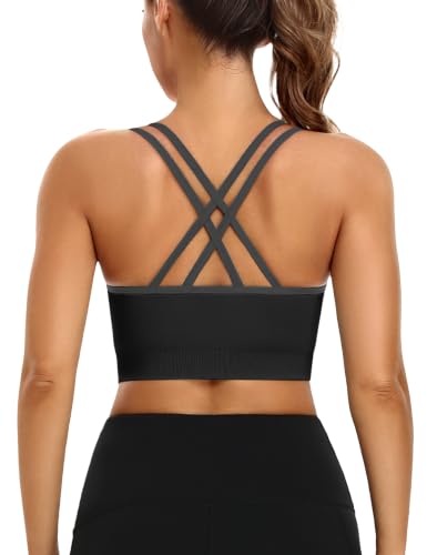 Image of VEQKING Strappy Cross Back Sports Bra for Women Removable Padded Yoga Bras