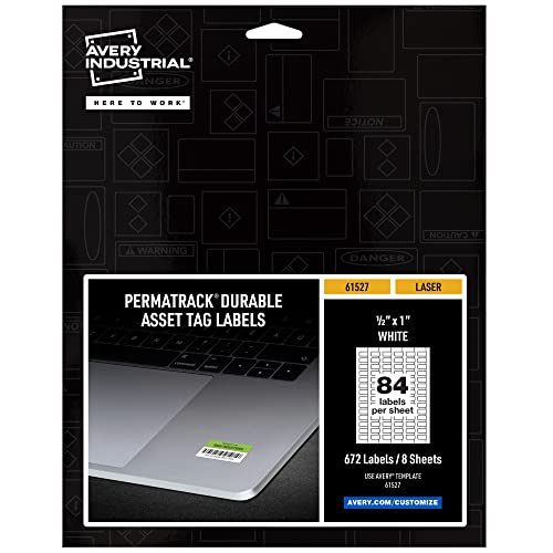 Avery White Asset Tag Labels, 1/2' x 1', Laser Printable Tags, 672 Waterproof Labels (61527)