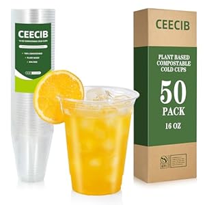 100% Compostable Clear Cold Cups [16 oz, 50 Pack] | Plant-Based Transparent Disposable Sustainable Eco-friendly Drinking Party Cups for Iced Coffee, Smoothie & Cold Drinks (50)