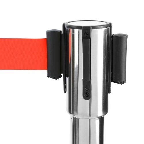 MovilCom® - Señalización Divisora Homologada Poste Separador Inoxidable Con Cinta De 2 Metros Color Rojo Acero Inoxidable 91x51x32mm Alta Calidad