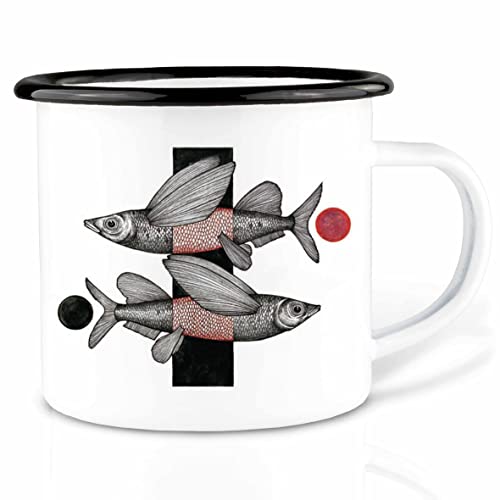 Ligarti Emaille Tasse | handveredelter Becher | Design Mug | Fische