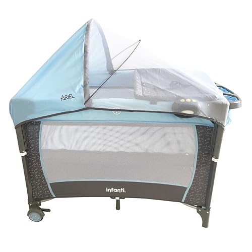 INFANTI | Corral para Bebe | Cuna para Bebe | Colecho para Bebe ARIEL | Glow in The Dark | Cambiador para Bebe Desmontable con Arnés de Seguridad | Cunas Bebes Recien Nacidos hasta 15kg | Azul