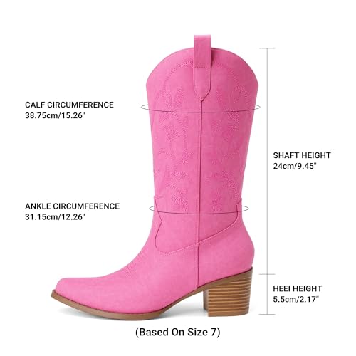 Image of DREAM PAIRS Cowboy Boots for Women Cowgirl Western Boots Fashion Embroidery Stitched Chunky Heel Mid Calf Boots