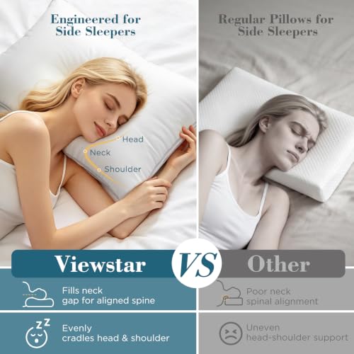Image of viewstar Pillows Standard Size Set of 2, Firm Support Bedding, White | Down Alternative, Gusseted, Hotel Quality, Fluffy Plump Filling, Oeko-Tex Certified, Machine Washable, for Side Sleepers