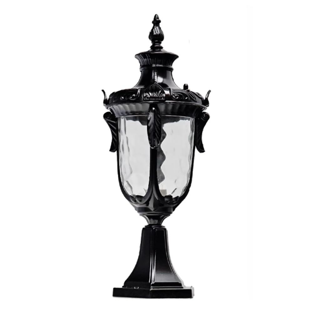 GTHTUHFD Exterior Post Cap Lights With Water Ripple Glass Shade, European Deck Fence Lighting, Retro Street Lamp For Yard Garden,Black-Height:16.9inch/43cm