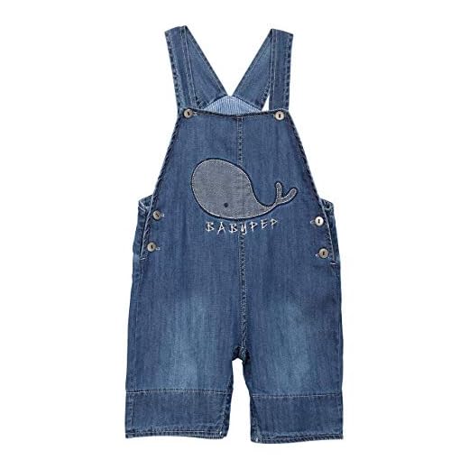Camilife Bebé Niñas Niños Pantalones Cortos con Peto Shorts Denim Algodón Suave Pantalón Cortos con Peto Vaqueros Jeans con Tirante Delgado - Patrón Ballena Talla 74/80