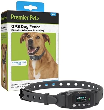 Premier Pet GPS Dog Fence Collar - Circular Wireless Boundary - Portable Wireless Dog Fence - Tone, Vibration & Static - Water-Submersible, Rechargeable, Up to 24 Hour Battery - No Subscription or App