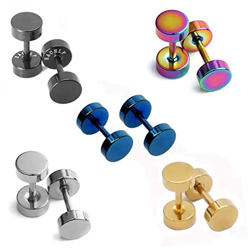 Unisex 5MM Simple Stainless Steel Stud Earring Faux Gauges Ear Plugs Tunnel Hypoallergenic Cartilage Tragus Second Third Hole Ear Piercing Jewelry