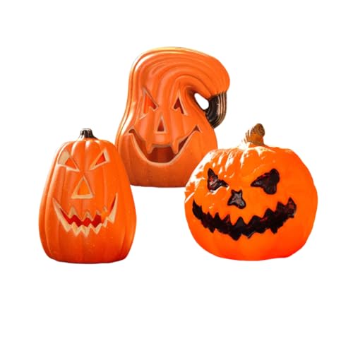 3 piezas de Halloween con luz LED de calabaza con luces LED de calabaza, lámpara de calavera de calabaza, decoración de Halloween para interiores y exteriores