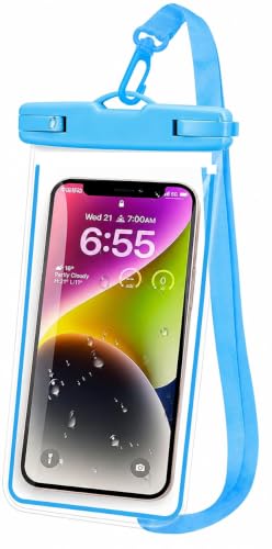 Image of Waterproof Phone Pouch, IPX8 Universal Waterproof Phone Case Dry Bag with Lanyard for iPhone 14 13 12 11 Pro Max XR X XS SE 8 Plus Samsung S23 S22 Ultra S21 S10 S9 (Blue- Pack-01)