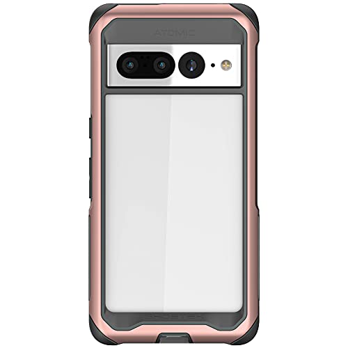 Ghostek ATOMIC slim Clear Pixel 7 Pro Case for Women with Aluminum Metal Bumper Premium Heavy Duty Shockproof Protection Tough Protective Phone Cover Designed for 2022 Google Pixel 7 Pro (6.7\") (Pink)