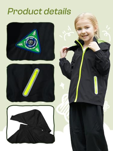 Image of SaphiRose Kids Waterproof Rain Jacket Mesh Lined with Removable Hood | Lightweight rain coat, windproof, breathable, school, camping, travel, outdoor play, boys and girls