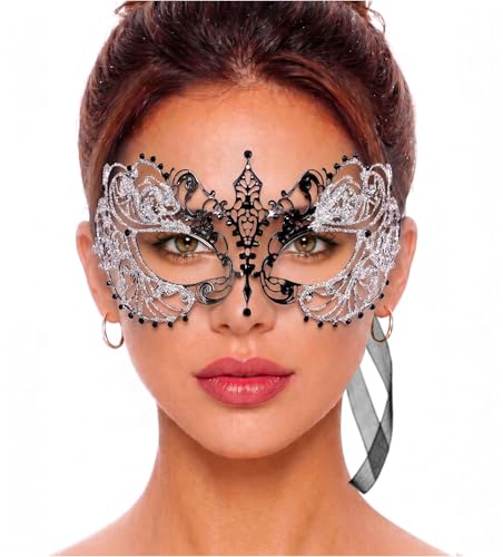 Image of Masquerade Mask for Women with Rhinestones - Elegant Metal Half Face Mask for Masquerade Parties, Mardi Gras, & Themed Events