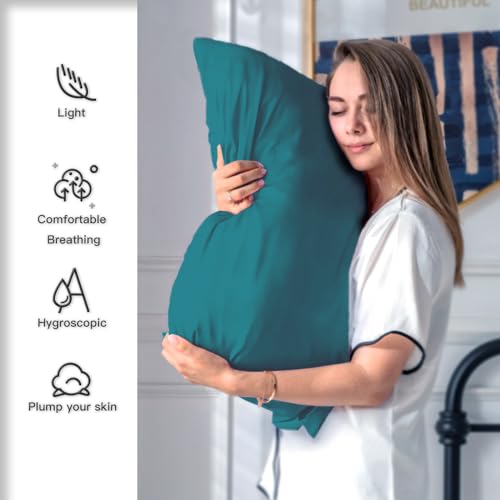 Silk Pillow Cases 2 Pack Soft Breathable and Sliky King Size Pillow Cases Set of 2,Natural Mulberry Satin Silk Pillowcase with Hidden Zipper for Hair and Skin (Teal,20"X 36",2pcs)