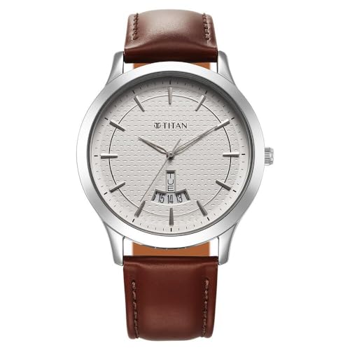 Titan Karishma Quartz Analog with Day & Date Silver Dial Brown Leather Strap Watch for Men - NT1825SL15 - Image 2