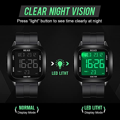 Read Digital Watch Men，Two Time Zones, Soft Leather Strap, High-Definition Screen， Waterproof Digital Watch Metal Case With Alarm Clock, Stopwatch, Calendar, Countdown Function #TOP1