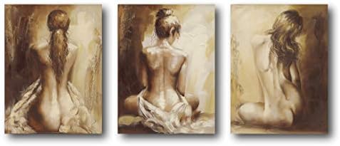Paimuni Traditional Canvas Wall Art Prints 3 Panel Figurative Lady Oil Paintings Stretched and Framed Ready to Hang Home Décor