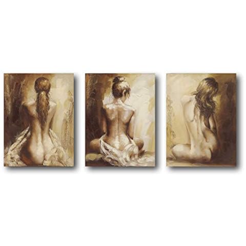 Paimuni Traditional Canvas Wall Art Prints 3 Panel Figurative Lady Oil Paintings Stretched and Framed Ready to Hang Home Décor Cover