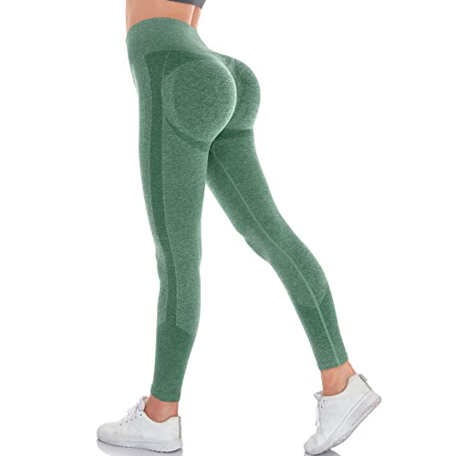 Sicoozoe Butt Lifting Workout Leggings For Women Tummy Control Seamless Scrunch Booty Gym Leggings High Waisted Yoga Pants Green #TOP12