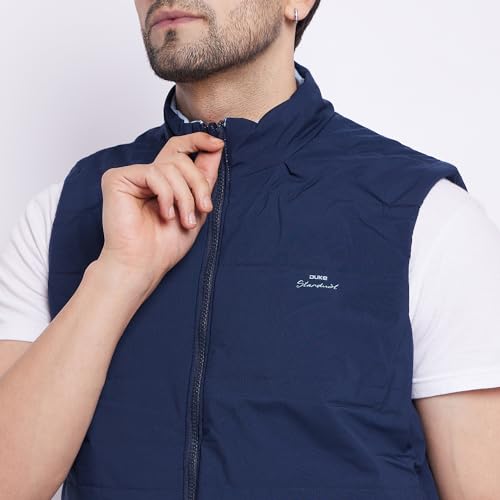Image of Duke Men's Polyester Stardust Sleeveless Reversible Jacket (SDZ3054 Sky Blue XL), Standard Length