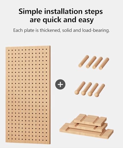 Pegboard-Wandaufbewahrung, Pegboard-Wandhalterung, Aufbewahrungs-Pegboard mit Regal, rechteckiges Massivholz-Pegboard für Schlafzimmer, Wohnzimmer, Büro, Organizer-Pegboard (Farbe: Holzfarbe