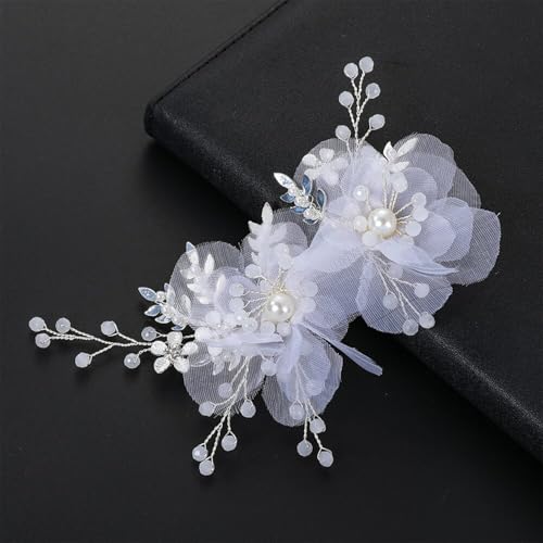 Pinzas para cabello con flores y cristales blanco miniatura 3