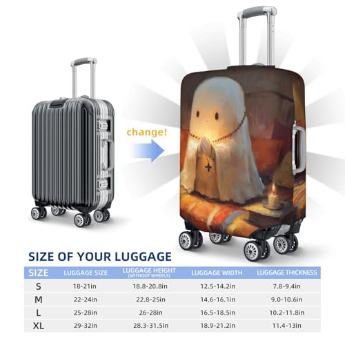 Cute Ghost In Prayer On Bed Vintage Christian Elastic Travel Luggage Covers Dustproof Scratch-Resistant Suitcase Protector Fit 22-24 Inch4