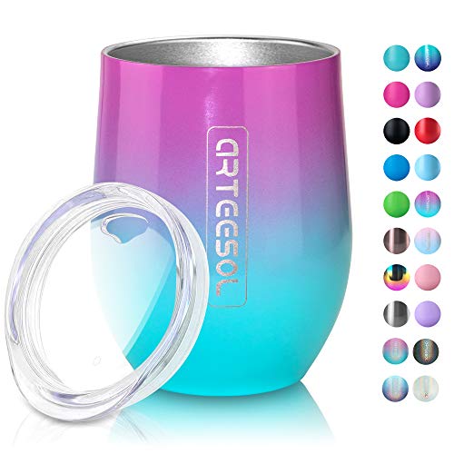 arteesol Stainless Steel Wine Tumbler, Coffee Cup with Lids, Insulated Vacuum Wine Tumbler Stainless Steel Thermal Cup Double Walled, Travel Mug(12oz/350ml), for Hot&Cold Drinks Champagne Cocktails
