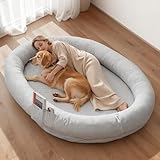 VEVOR Lit pour Chien Humain 178x120x24 cm Panier Géant pour Chien en Mousse à Mémoire de Forme Orthopédique avec Poche Latérale, Poignée, Fermeture Éclair, Housse Amovible, Lavable en Machine, Gris