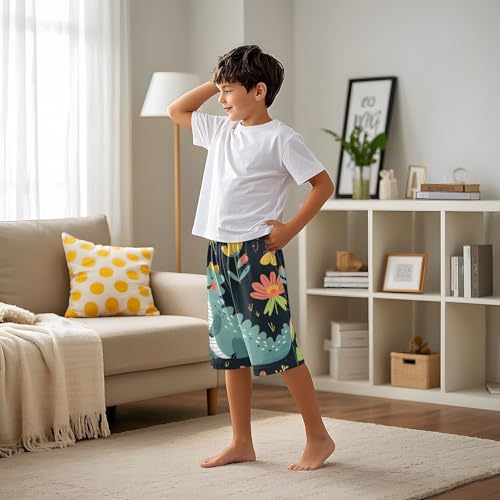Cartoon Sleep Shorts, Crocodile Small Flower Black Small Flower Black Pajama Shorts, Soft PJ Bottoms4