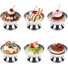 Ice Cream Bowl, 7 Oz Stainless Steel Footed Dessert Cups Ice Cream Serving Cup Small Sundae Bowl for Dessert Sundae Pudding Salad Cocktail Condiment Trifle 6, Short