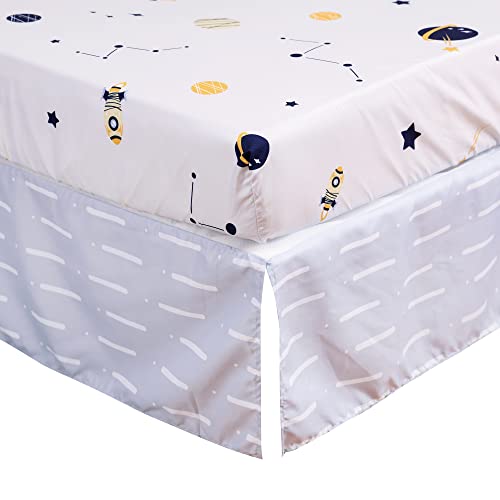 Baby Crib Bedding Set For Boys 3Piece Space Theme Toddler Nursery Crib Sets For Boys Included Crib Comforter Fitted Sheet Crib Skirt, By Jupeollon #TOP4