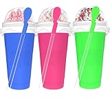 Jairuty 3PCS Slushie Maker Cup, Quick Frozen Magic Cups for Homemade Milk Shake Ice Cream Maker, Double Layer Squeeze Slushy Maker Cup, Birthday Gifts for Kids,Friends,Family (Pink+Bule+Green)