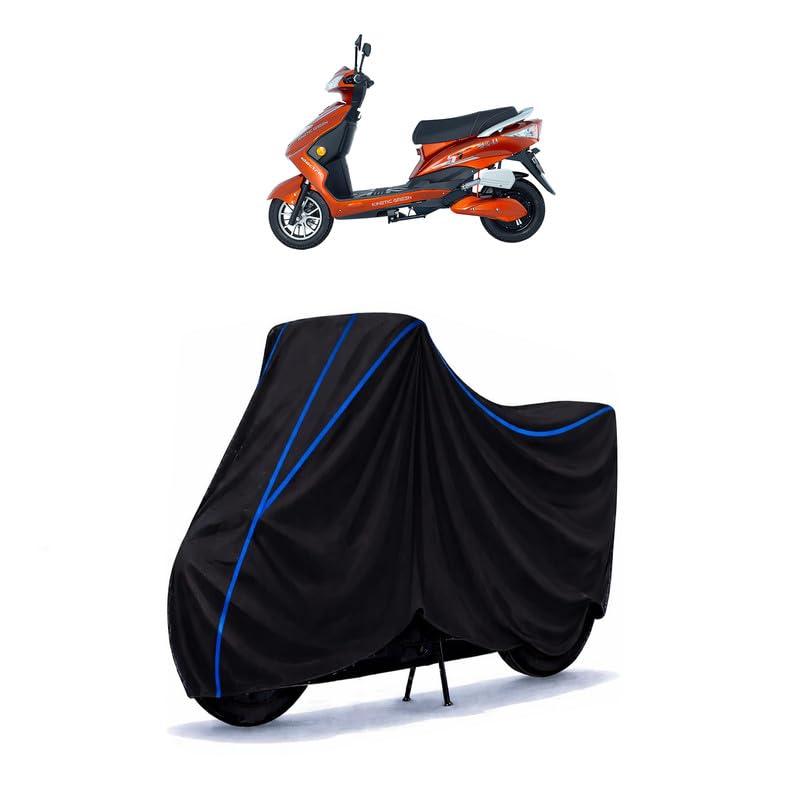 Image of Scooty Cover Water Resistant for Green Zoom Big B | Universal Scooter & Bike Cover | Heavy Duty UV Dust, Rain & Scratch Protection | Elastic Fit All Weather Indoor Outdoor | Black with Blue Piping