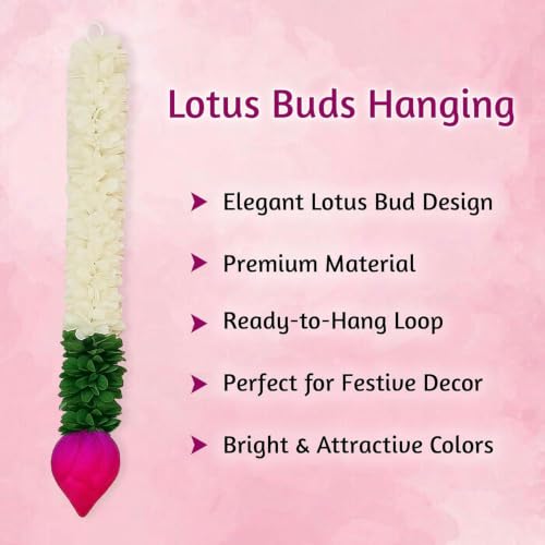 Image of SpecialYou Ganpati Decoration Setup for Home Decor Items with Green Curtains Ganpati Backdrop Decoration & Lotus Bud Hanging Wall Decor Items for Living Room, Mandir Decorations Items for Home- 11Pcs