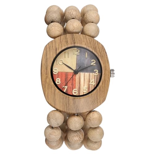 OIDEA Montre Femme Bohème en Bois: Bracelet Perles Élastique & Cadran Tonneau - Mouvement à Quartz Beige- Cadeau Fête des Mères et Anniversaire