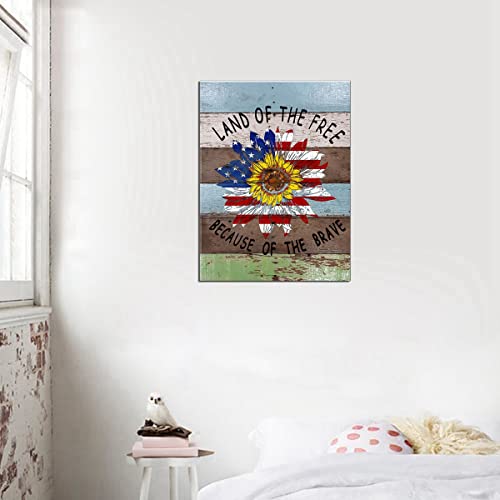 American Flag Sunflower Canvas Wall Art Inspirational Brave Quotes Wooden Grain Canvas Print For Nursery Kids Boys Room Wall Art Framed (Sunflower Wooden, 12X16Inch) #TOP6