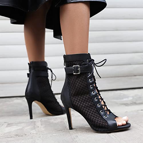 Utikliou Womens Mesh Sandals Peep Toe High Top Sandals Lace Up Summer Boots Buckle Strap Party Sexy Pump Shoes Open Toe thumb #5