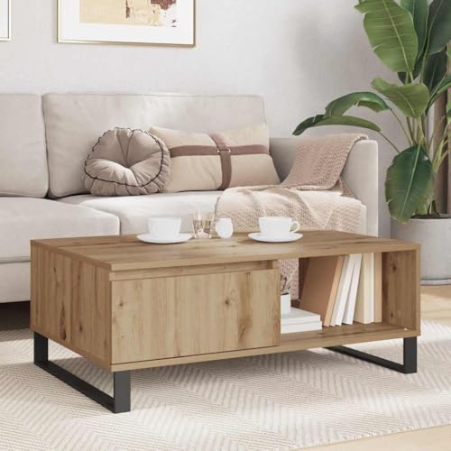 Table basse salon rectangulaire 90x60cm table de café bois et métal séjour - 5