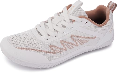 WHITIN Women Barefoot Shoes Minimalist Wide Toe Box Sneakers Size 8 Zero Drop Sole Walking Cross Training Casual Athleisure Lifting Pink White 38.5