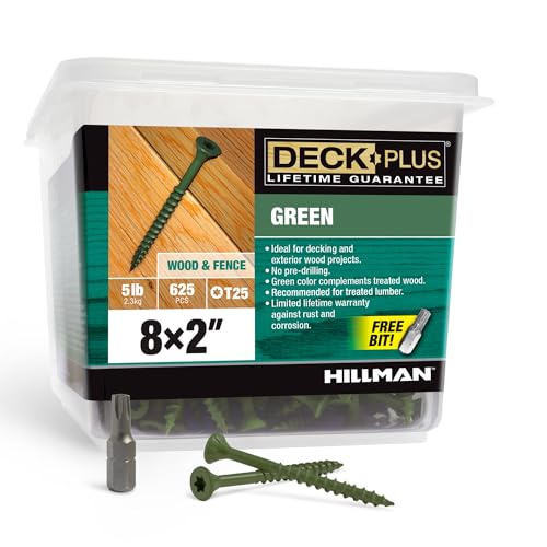 Image of Deck Plus 48400 Exterior Wood Screws, #8 x 2, 4-Layer Epoxy Coated, Torx /Star Drive Included, Coarse Thread, Decking Screws, Outdoor Rust Resistant, Green, 625pcs