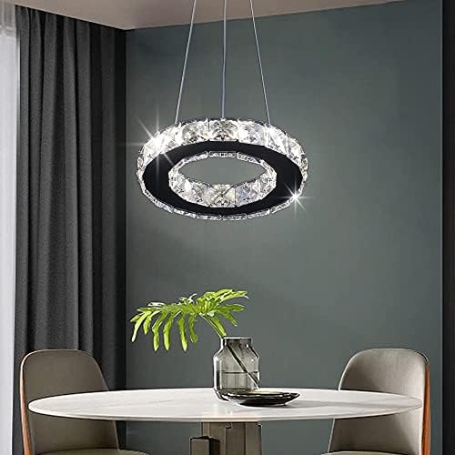Modern Crystal Chandeliers LED Pendant Lighting Round Ring Chrome Flush Mount Ceiling Light Fixture Mini Chandeliers for Dining Room Kitchen Island Hallway