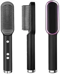 Escova Profissional |Elétrica 3 em 1 Bivolt |Seca, Alisa e Modela com |Íons e Brilho Cacheados e|Crespos Pente| Anti Frizz Potente Premium 200° Graus |Escova Multifuncional(Preto)!