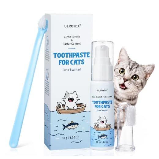 Cat Dental Care Kit – Tuna Flavor Toothpaste 1.06 oz with Toothbrush & Finger Brush | Gentle Formula, Fresh Breath & Plaque Control