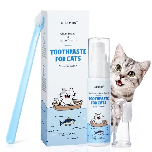 Cat Dental Care Kit &ndash; Tuna Flavor Toothpaste 1.06 oz with Toothbrush & Finger Brush | Gentle...