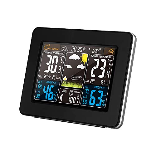 Funk Wetterstation mit Farbdisplay Smart Monitor Uhr mit Außensensor Temperatur Feuchte mit Außensensor Digitale Wetterstationen Thermometer