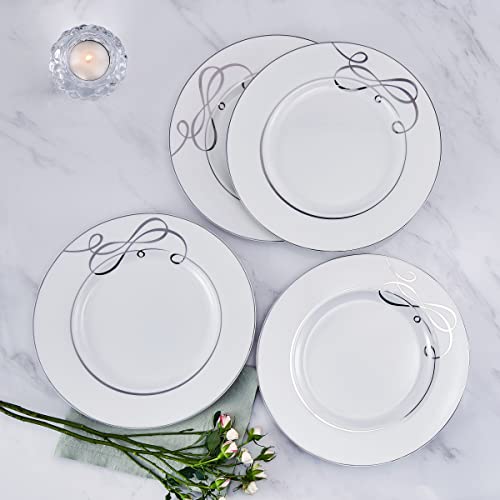Mikasa Love Story Platinum Banded Dinner Plates, Set Of 4, White #TOP3