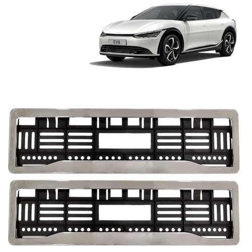 Image of KINGSWAY EV6 Car Number Plate Frames Chrome for All 2022 Onwards Models of Kia Car Registration Plate Holders, Licence Plate Covers (Front and Rear), Universal Size 51.5 x 14.5 cm
