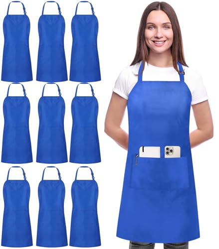 Utopia Kitchen 10 Pack Bib Apron Adjustable with 2 Pockets, Water and Oil Resistant, Cooking Kitchen Chef Apron for Women Men
