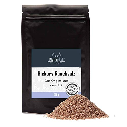 Hickory Rauchsalz, kaltgeräuchertes Meersalz, ohne Zusatz von Aroma, mild-würzig, 250g - Pfefferdieb® Cover